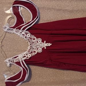 Burgundy and white lace shirt off the shoulder new